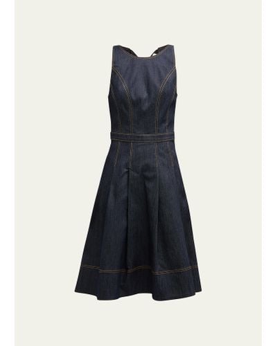 Cinq À Sept Gisselle Sleeveless Pleated Denim Midi Dress - Blue