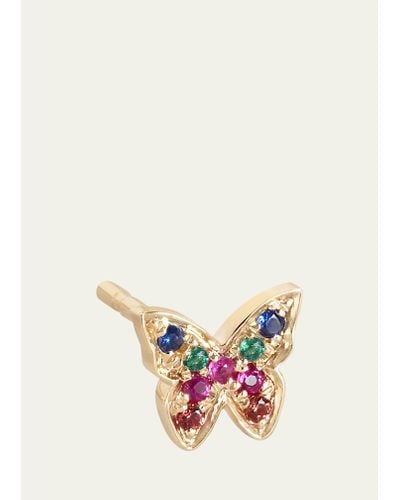 EF Collection 14k Yellow Gold Mixed Stone Rainbow Butterfly Stud Earring - White