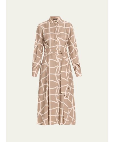 Kiton Printed Wrap Silk Midi Dress - Natural