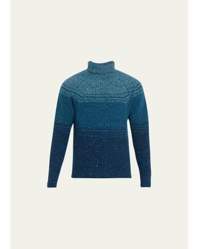Inis Meáin Wool-cashmere Landscape Boatbuilder Turtleneck Sweater - Blue
