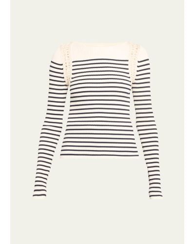 A.L.C. Isa Striped Long-sleeve Knit Top - White