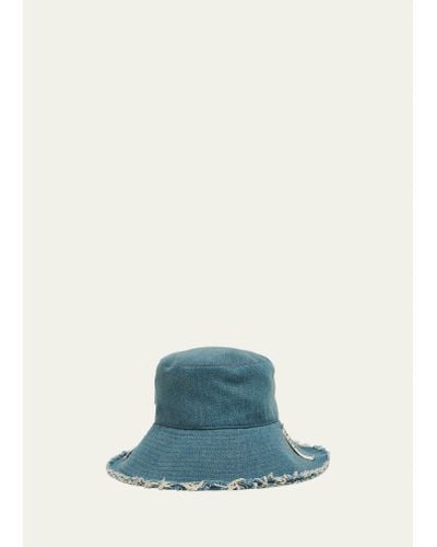 Loewe Fisherman Frayed Denim Bucket Hat - Blue
