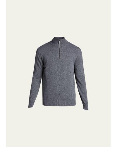 Bergdorf Goodman Solid Cashmere Quarter-zip Sweater - Blue