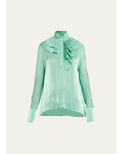 Victoria Beckham Tiered Ruffle-trim Silk Blouse - Green