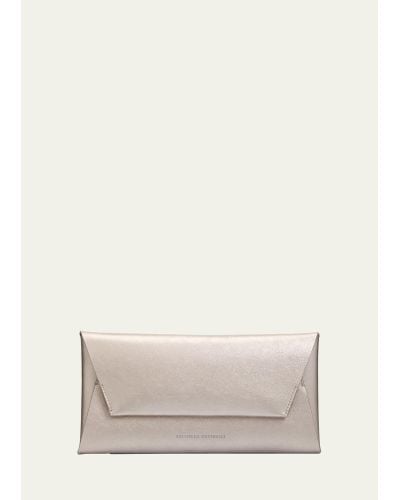Brunello Cucinelli Envelope Metallic Leather Shoulder Bag - White
