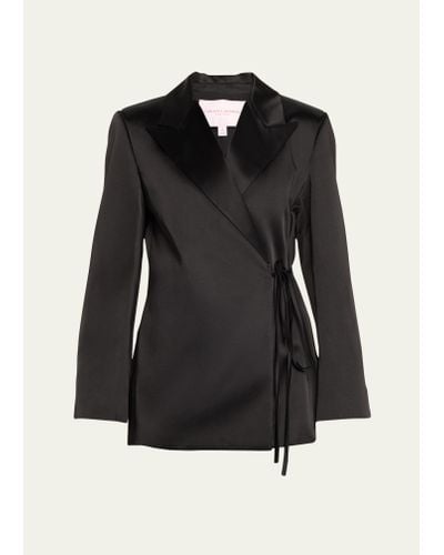 Carolina Herrera Satin Wrap-front Oversized Jacket - Black