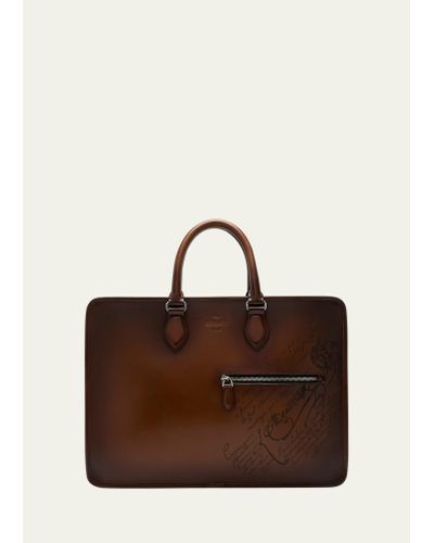Berluti Deux Jours Scritto Swipe Leather Briefcase - Brown