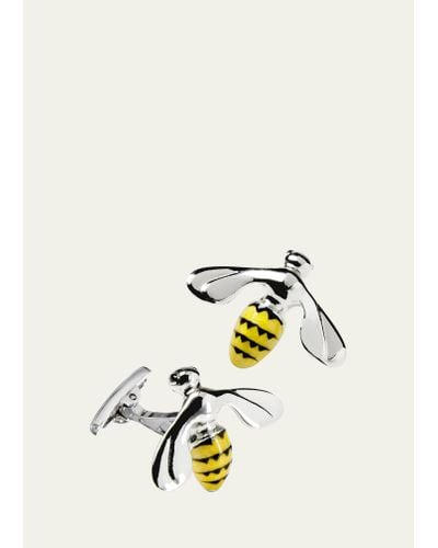 Jan Leslie Triumphant Bee Enamel & Sterling Silver Cufflinks - White