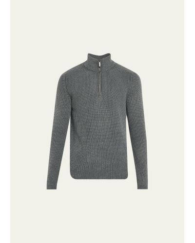 Iris Von Arnim Stonewashed Cashmere Ribbed Half-zip Sweater - Gray
