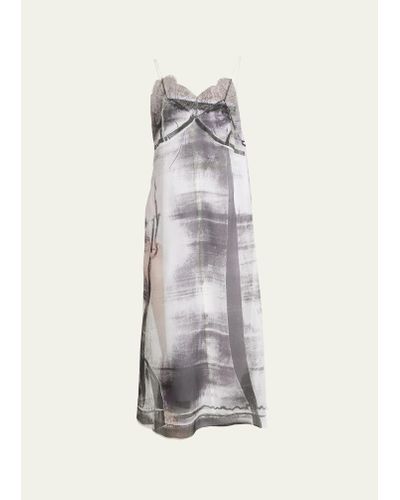 Maison Margiela Lace Trim Abstract-print Midi Slip Dress - White