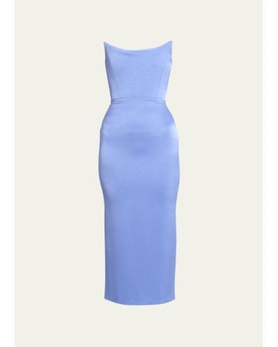 Alex Perry Satin Crepe Curved Strapless Midi Dress - Blue