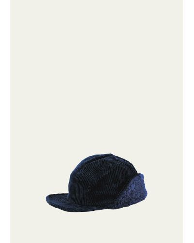 Cableami Corduroy Cap With Fold-down Ear Warmers - Blue