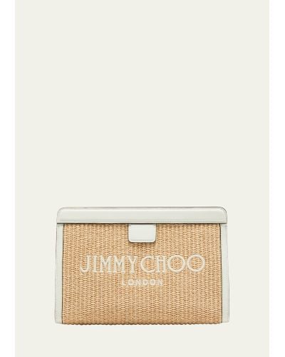 Jimmy Choo Avenue Logo Raffia Clutch Bag - Natural