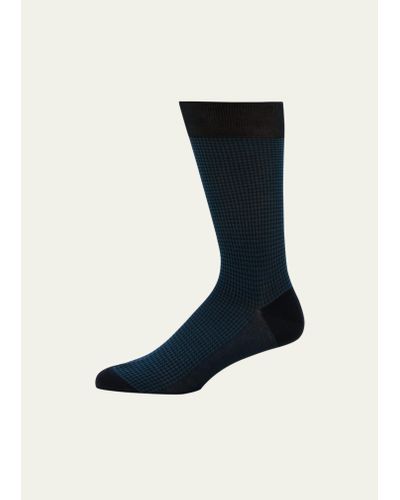 Bresciani Egyptian Cotton Hondstooth Crew Socks - Black