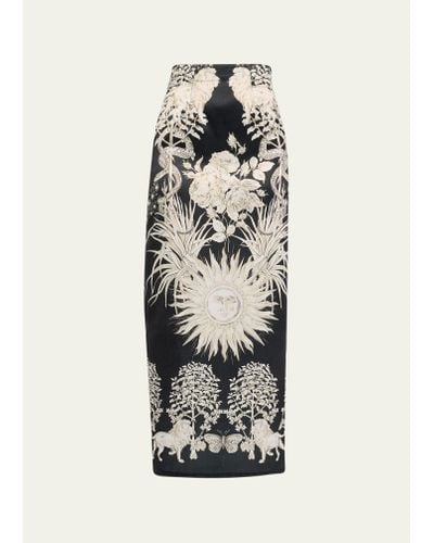 Lela Rose Floral-print Satin Pencil Skirt - White