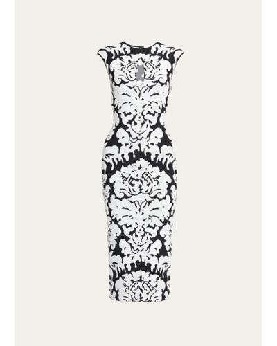 Alexander McQueen Damask Print Knit Midi Dress - White