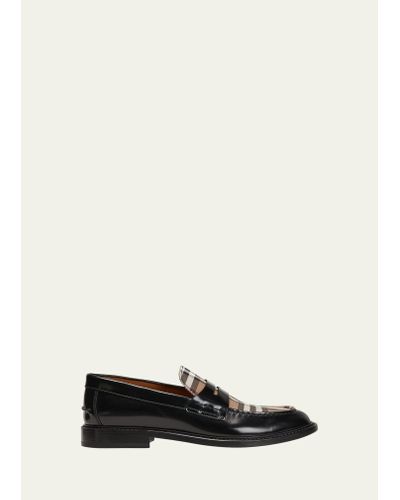 Burberry Vintage Check Leather Penny Loafers - White