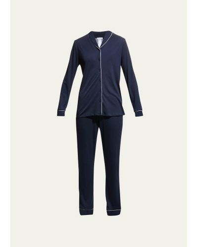 Hanro Natural Comfort Long-sleeve Pajama Set - Blue