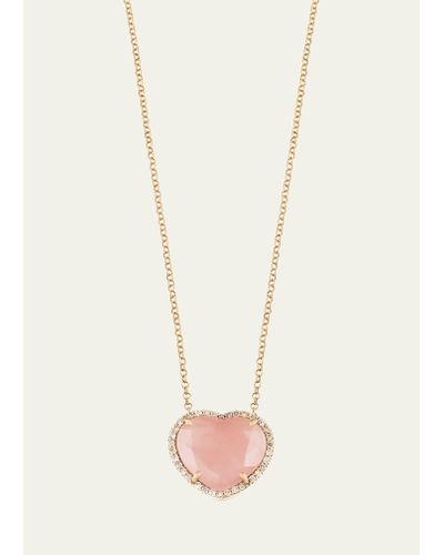 Daniella Kronfle 18k Rose Gold Medium Heart Necklace With Rose Quartz And Diamonds - White
