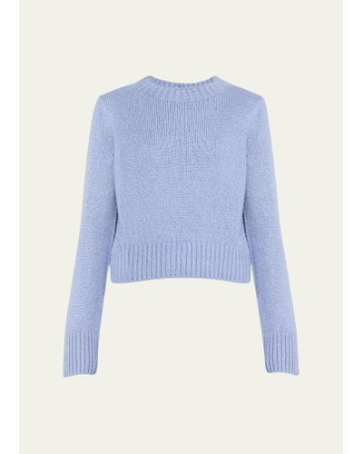 Vince Plush Silk Knit Crew Sweater - Blue
