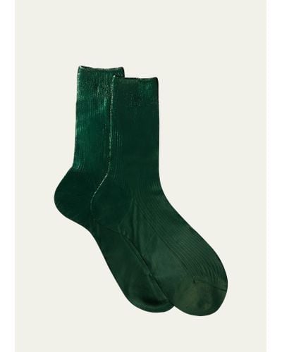Maria La Rosa Ribbed Laminated Silk Crew Socks - Green