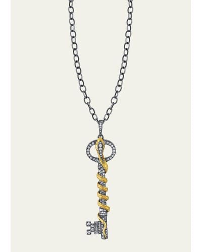 Arman Sarkisyan Long Diamond Key Pendant With Snake On Oxidized Silver Chain - Natural