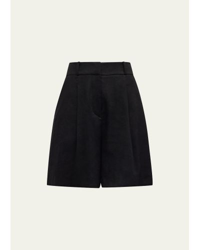 Veronica Beard Noemi Pleated Linen Shorts - Black
