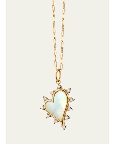 Monica Rich Kosann Mother Of Pearl Heart Necklace With Diamonds - Natural
