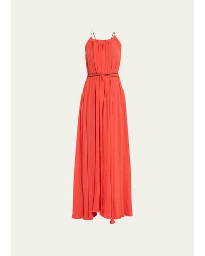 Caravana Allin Maxi Dress With Braided Leather Accents - Red