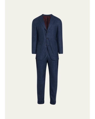 Kiton Textured Striped Cashmere-blend Suit - Blue