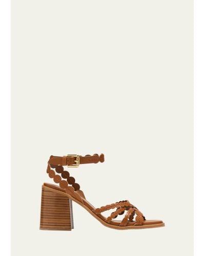 See By Chloé Kaddy Scallop Leather Ankle-strap Sandals - Natural