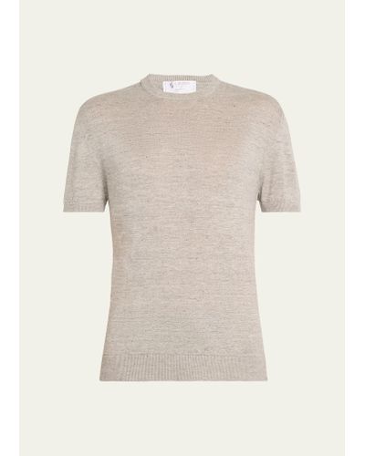 Bergdorf Goodman Knit Crewneck Linen-cotton Sweater Shirt - Natural