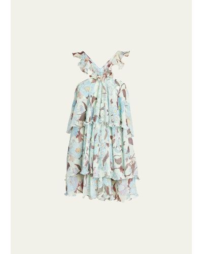 Stella McCartney Floral Chiffon Sleeveless Halter Mini Dress - White