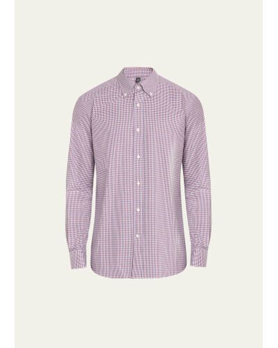 Bergdorf Goodman Cotton Micro-check Sport Shirt - Purple