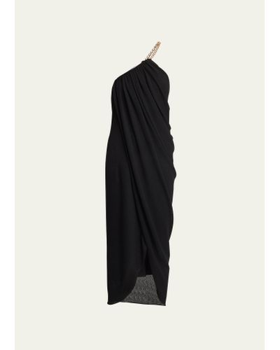 Chloé Draped One-shoulder Jersey Dress With Chain Detail - Black