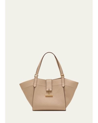 Tom Ford Tara Small Tote In Grained Leather - Natural