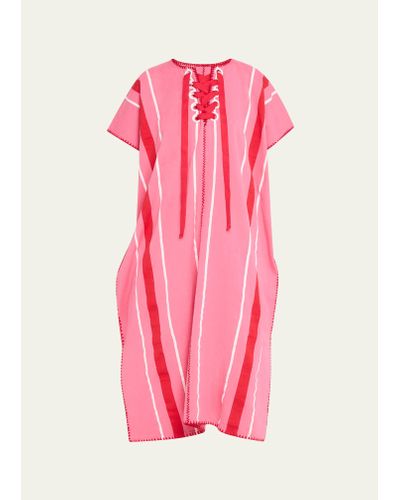 Pippa Holt Two-panel Striped Midi Kaftan With Laced Detailing - Pink