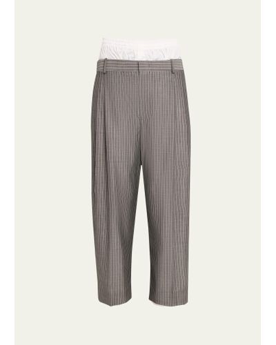 Hed Mayner Pinstripe Wool Boxer Pants - Gray