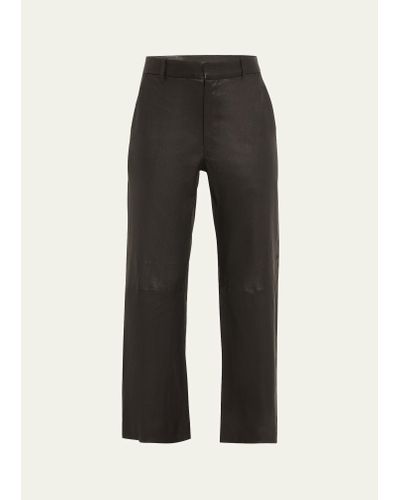 SPRWMN Cropped Bootcut Leather Pants - Black
