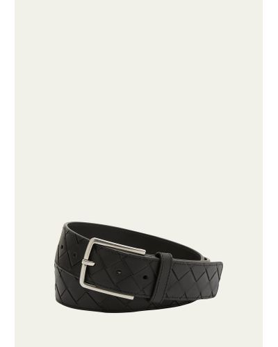 Bottega Veneta Cintura Intrecciato Leather Belt - Black