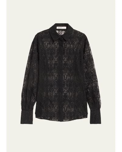 ADEAM Margot Floral Sheer Button Down Shirt - Black