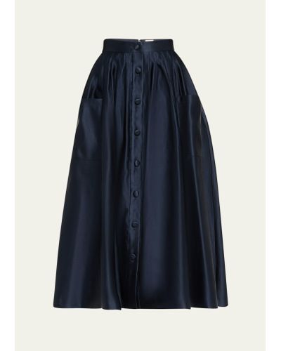 Adam Lippes Duchess Satin Full Maxi Skirt - Blue