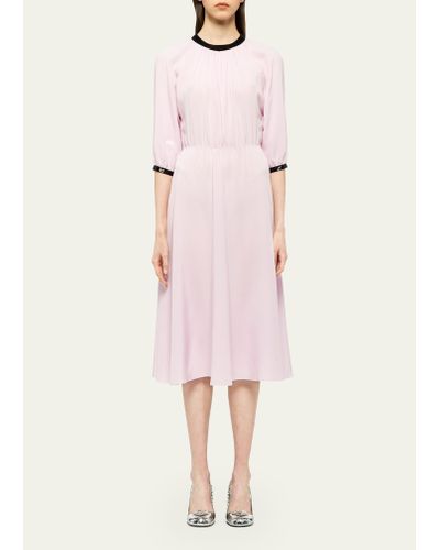 Prada Pleated Crepe Midi Dress W/ Contrast Sequined Trim - Pink