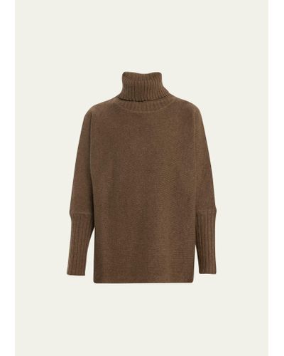 Majestic Filatures Wool Chunky Textured Knit Long-sleeve Turtleneck Sweater - Brown