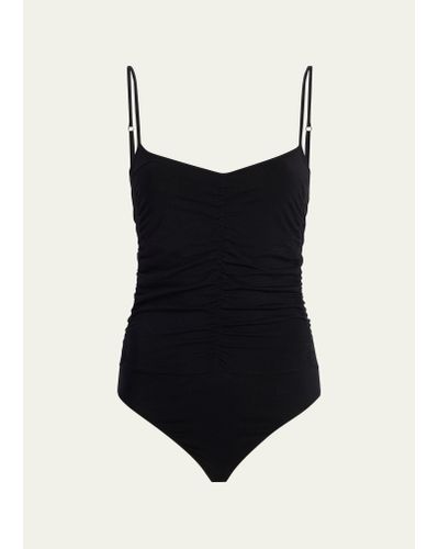 Another Tomorrow Shirred Bodysuit - Black