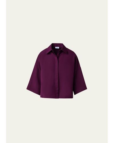 Akris Punto Short-sleeve Collared Linen-blend Blouse - Purple