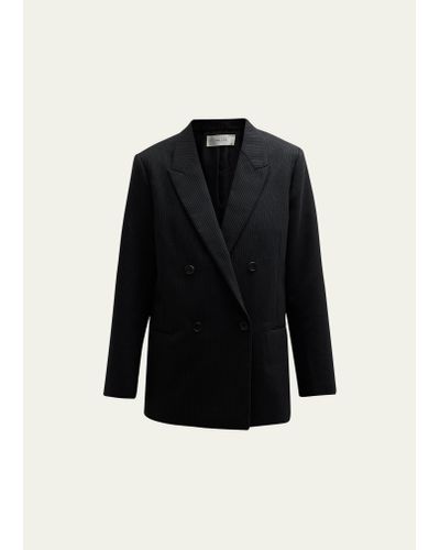 The Row Wilsonia Pinstripe Wool Blazer Jacket - Black