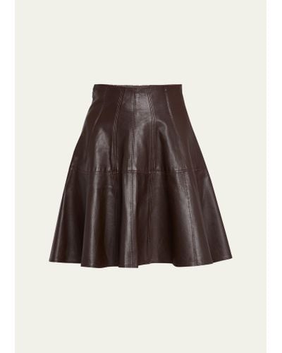Ulla Johnson Kiara Leather Mini Flare Skirt - Brown