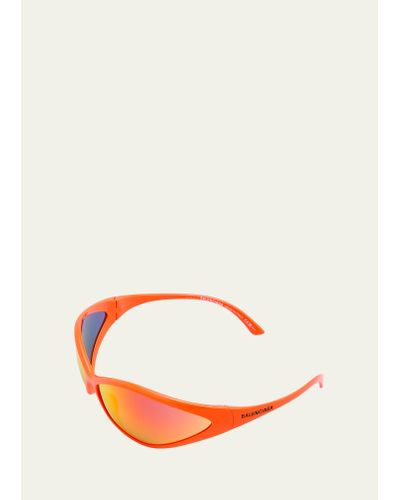 Balenciaga 90s Oval Mirrored Injected Nylon Wrap Sunglasses - Orange