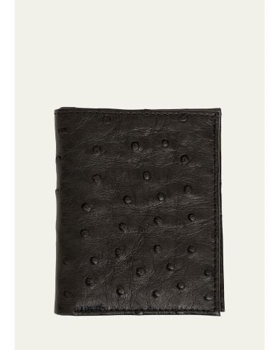 Abas Ostrich Leather Bifold Wallet W/ Id Window - Black
